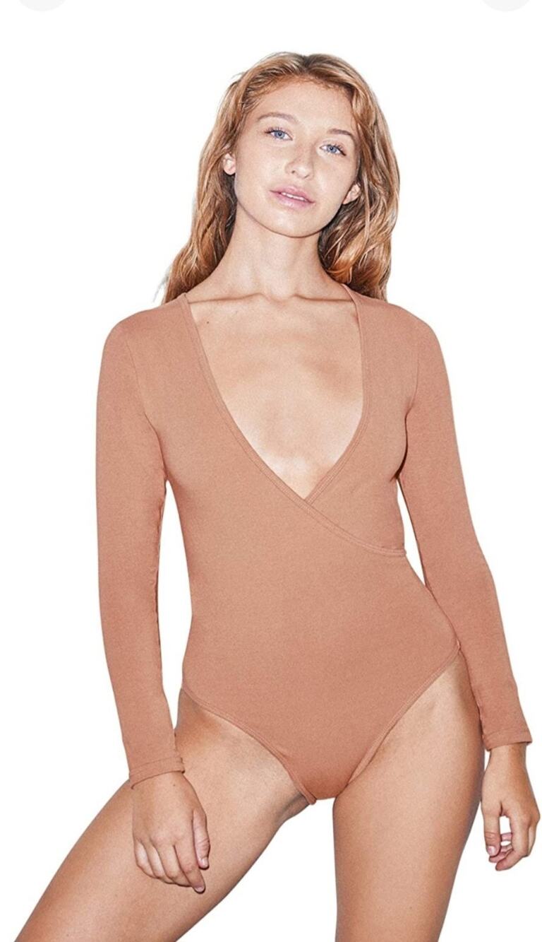 Nwot American Apparel Tan/Nude Crossbody Bodysuit Size L Made In USA Rare